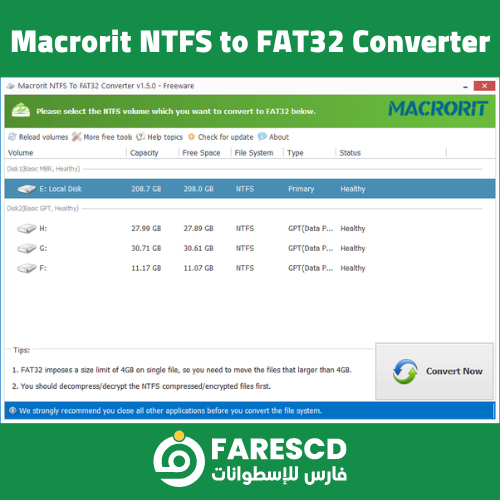 تحميل برنامج Macrorit NTFS to FAT32 Converter | لتحويل من NTFS إلى FAT32